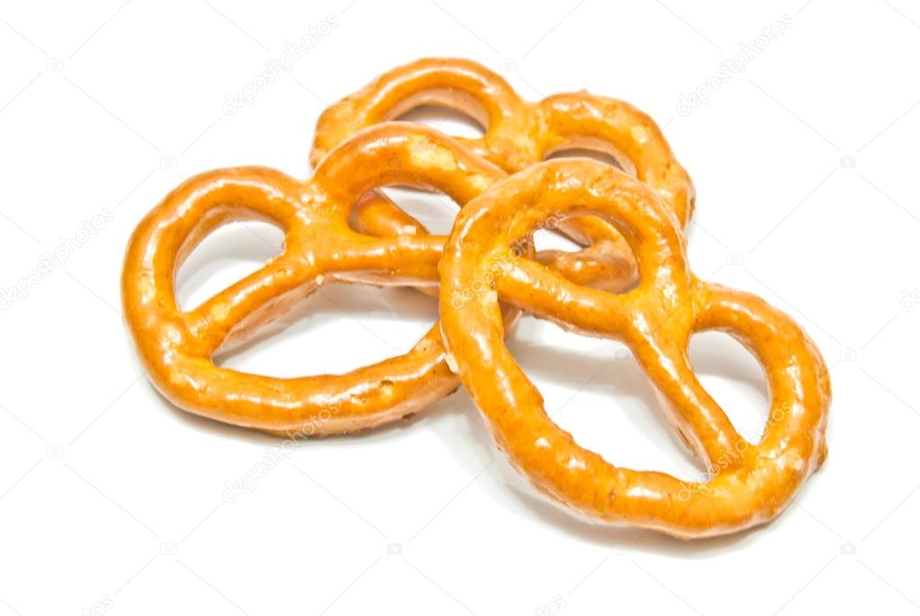 yummy salted pretzels on white