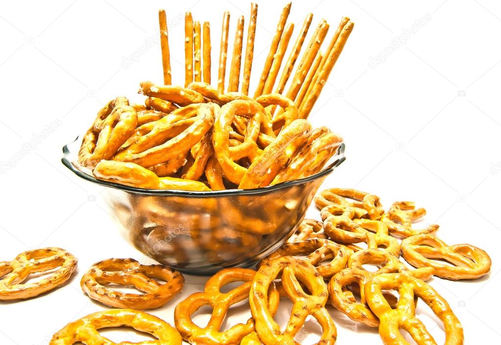 many pretzels and breadsticks 
