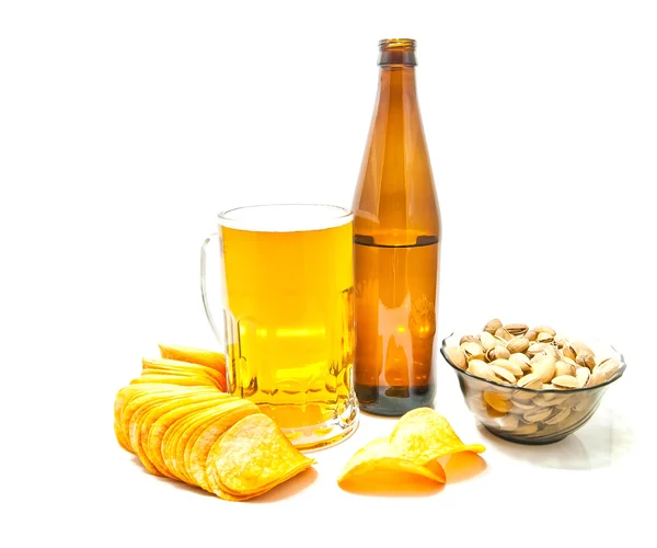 Different snacks and beer closeup — Stock Photo, Image