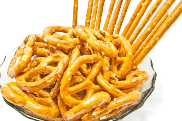 Tasty pretzels and breadsticks — Stock Photo, Image