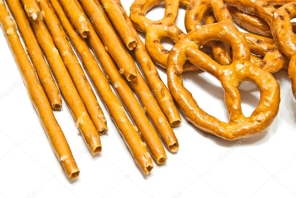 breadsticks and salted pretzels closeup