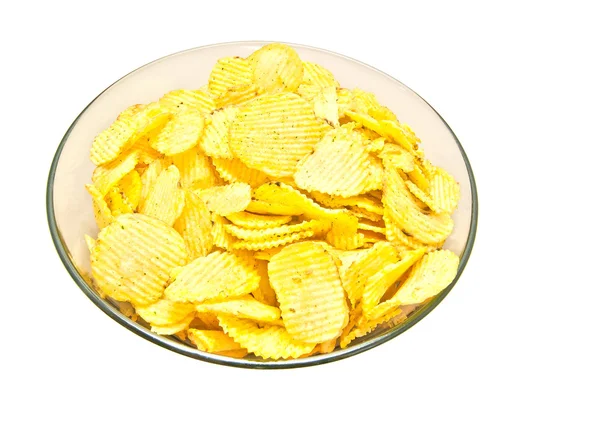 Plate with potatoes corrugated chips — Stock Photo, Image