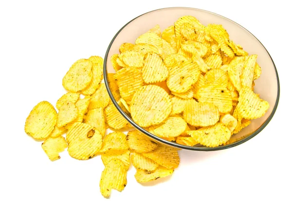 Plate with ruffles potato chips — Stock Photo, Image