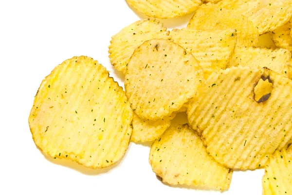 Många korrugerad potatischips närbild — Stockfoto