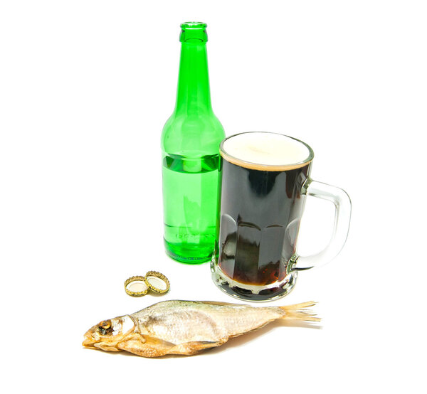 salted fish and glass of dark beer