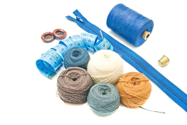 Balls of yarn and meter on white — Stock Photo, Image