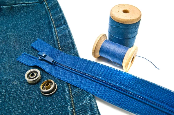 Denim with zipper and buttons — Stock Photo, Image