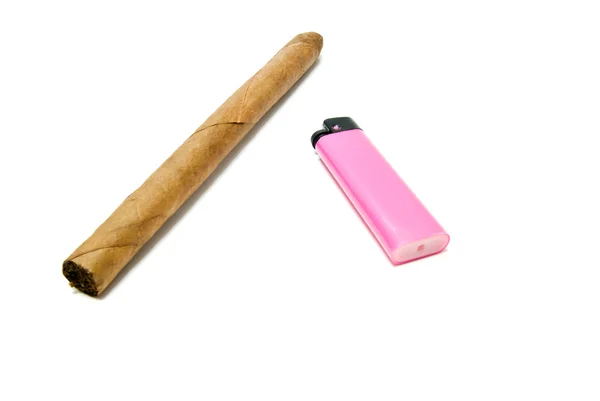 Cigare simple et briquet en plastique — Photo