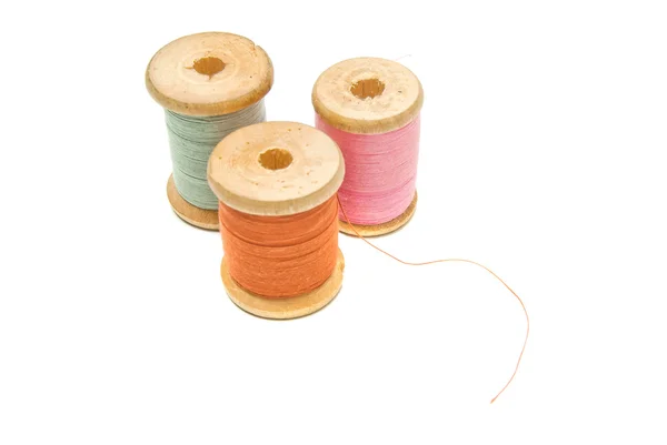 Three wooden spools of thread — Stock Photo, Image