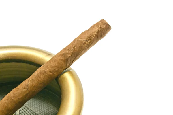 Cigarillo in ashtray on white — Stock Photo, Image