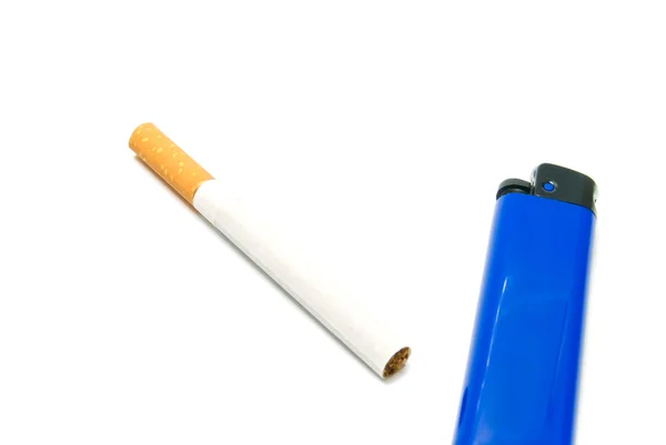 Blue lighter and cigarette — Stock Photo, Image