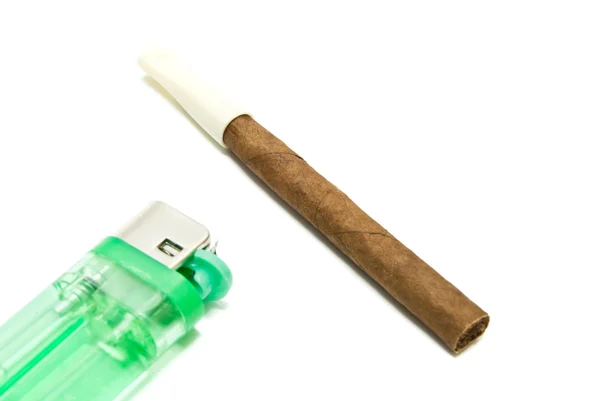 Cigarillo and green lighter — Stock Photo, Image