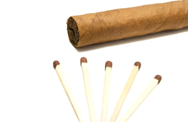 Five matches and Cuban cigar — Stock Photo, Image