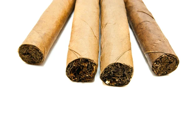 Four Cuban cigars on white — Stock Photo, Image