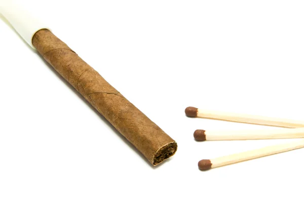 One Cigarillo and matches — Stock Photo, Image