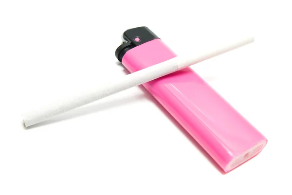 Briquet cigarette et plastique rose — Photo