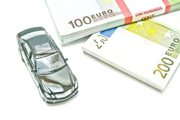 Single black car on euro notes — Stock Photo, Image