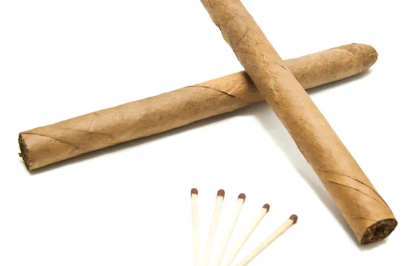 Two cigars and matches on white — Stock Photo, Image