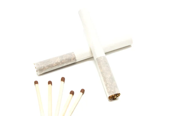 Two cigarettes without filter and matches — Stock Photo, Image