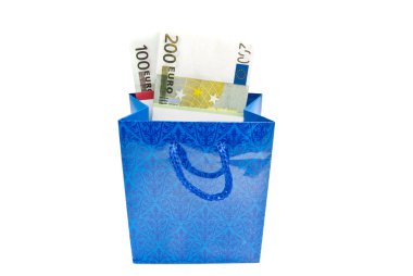Mavi hediye çanta banknot ile