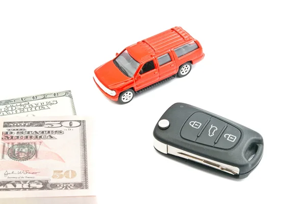 Red car, keys and notes — Stock Photo, Image