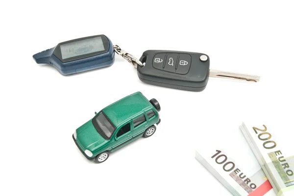 Green car, keys and notes — Stock Photo, Image