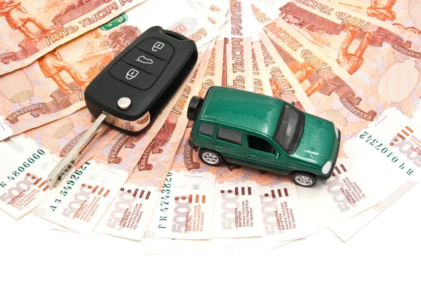 Green car, keys and notes — Stock Photo, Image