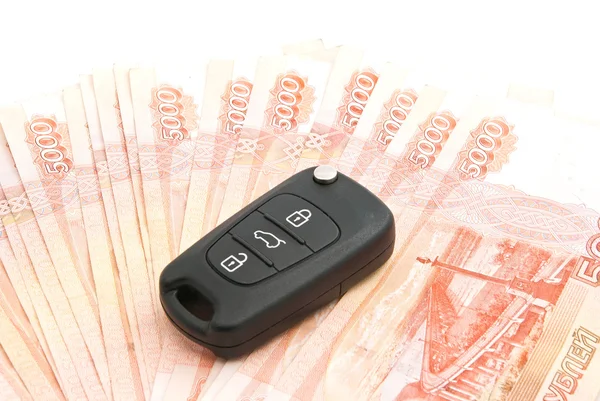 Russian notes and car keys — Stock Photo, Image