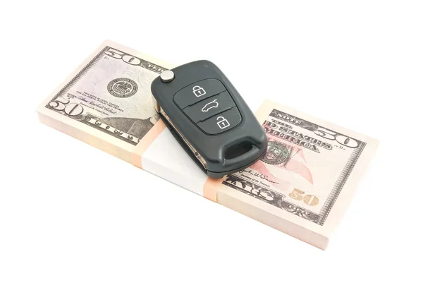 Billetes de cincuenta dólares y alarma de coche — Foto de Stock