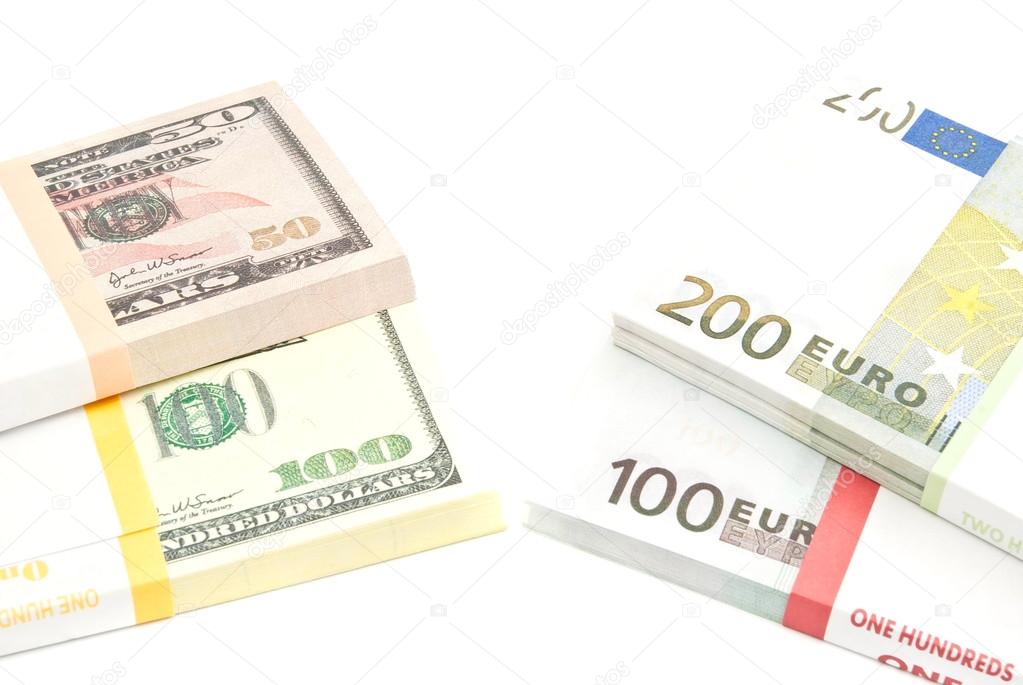 packs of euros and dollars