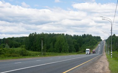 Ormanın içinden yolda kamyon