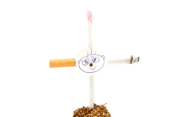 Kříž ze dvou cigaret s portrétem — Stock fotografie