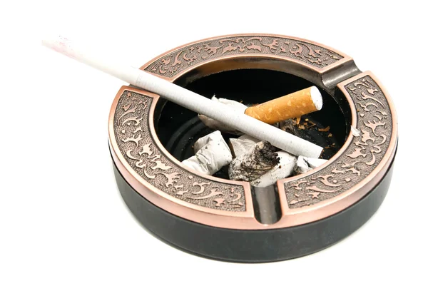 Ladies cigarette in ashtray with butts — Stock Photo, Image