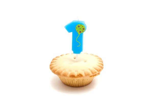 One years birthday candle with cupcake — Stock Photo, Image