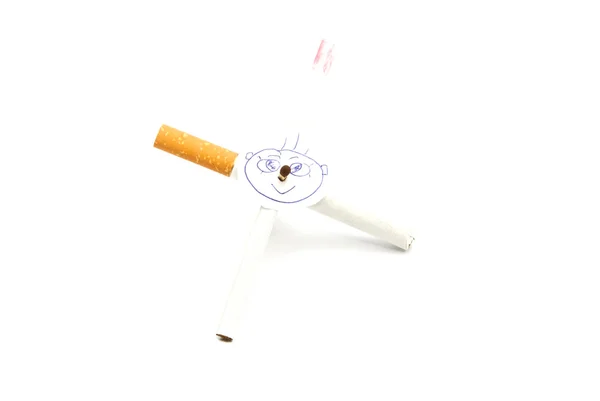 Child portrait on the cross of two cigarettes on white — Stock Photo, Image