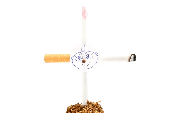 Cross of two cigarettes with portrait on white — Stock Photo, Image