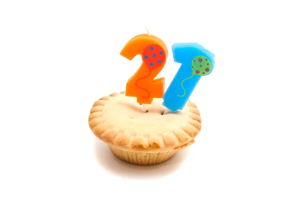 Cupcake with twenty one years birthday candle on white — Stock Photo, Image