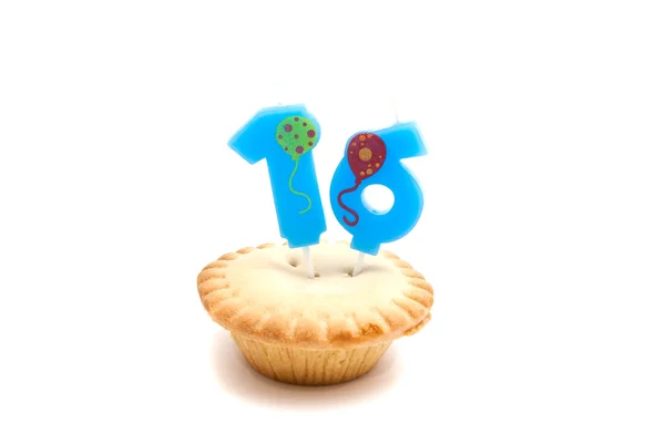 Cupcake with sixteen years birthday candle — Stock Photo, Image