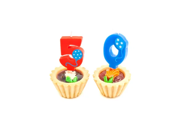 Cake met vijftig jaar birthday kaarsen — Stockfoto