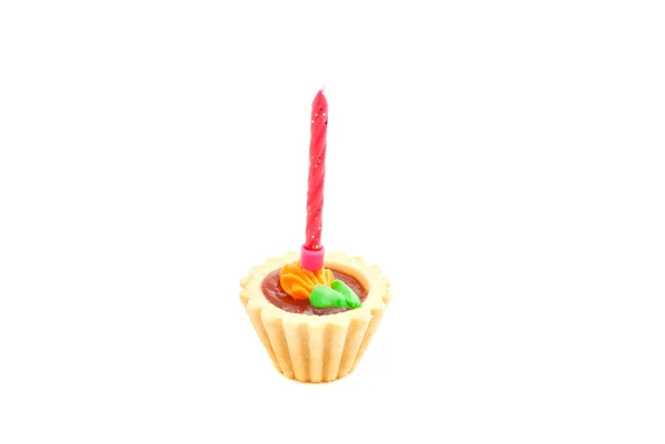 Bolo com vela de aniversário rosa — Fotografia de Stock