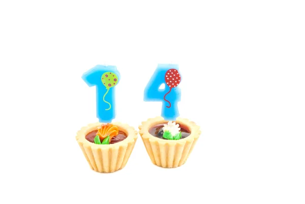 Cakes with fourteen years birthday candles — Stock Photo, Image