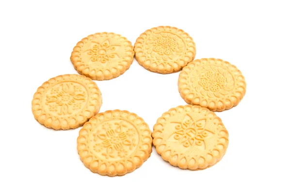 Zes smakelijke cookies op wit — Stockfoto