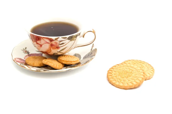 Xícara de chá e diferentes cookies — Fotografia de Stock