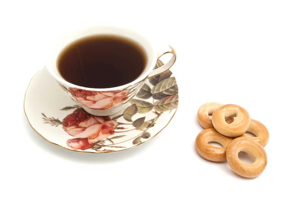 Tas de bagels et tasse de thé — Photo