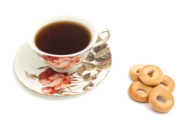 Xícara de chá e bagels em branco — Fotografia de Stock