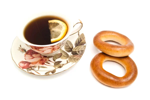 Tè con limone e due bagel — Foto Stock