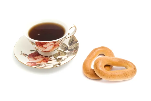 Tazza di tè e due bagel — Foto Stock