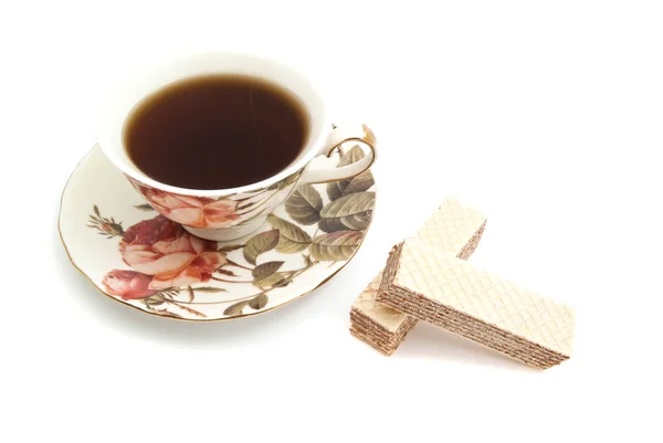 ウェーハと白のお茶のカップのペア — ストック写真