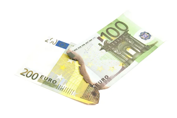 Verbrannte Euro-Banknoten auf weiß — Stockfoto