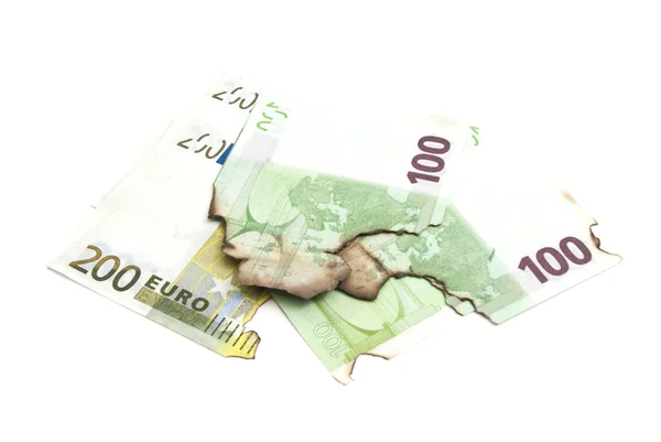 Verbrannte Euro-Banknoten — Stockfoto